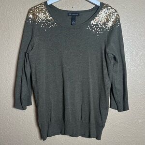 INC International Concepts Womens XL Sequin Top Sweater 3/4 Sleeves